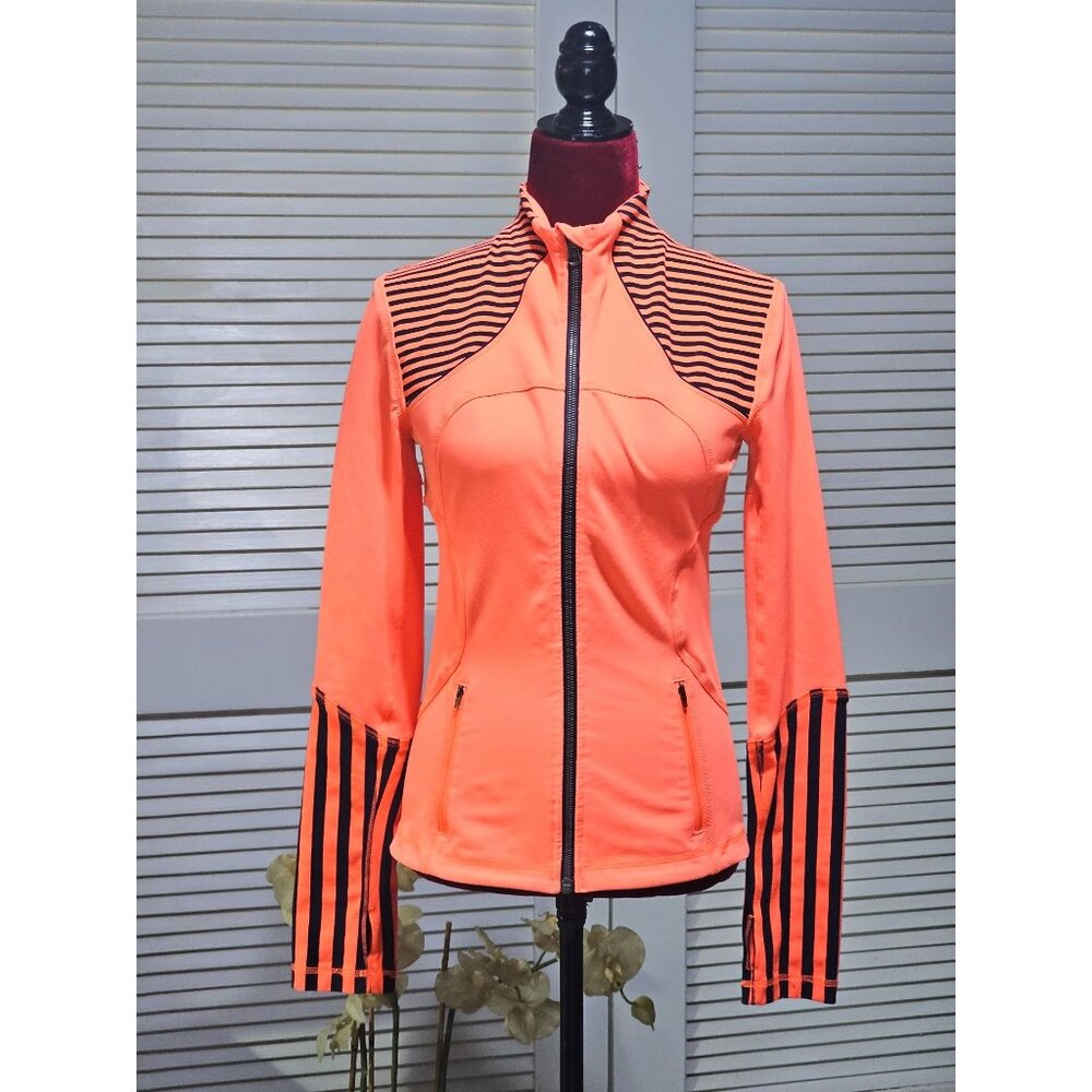 Lululemon Women's Neon Orange Navy Blue Striped Forme Jacket Sz 6 2590 - Picture 1 of 14
